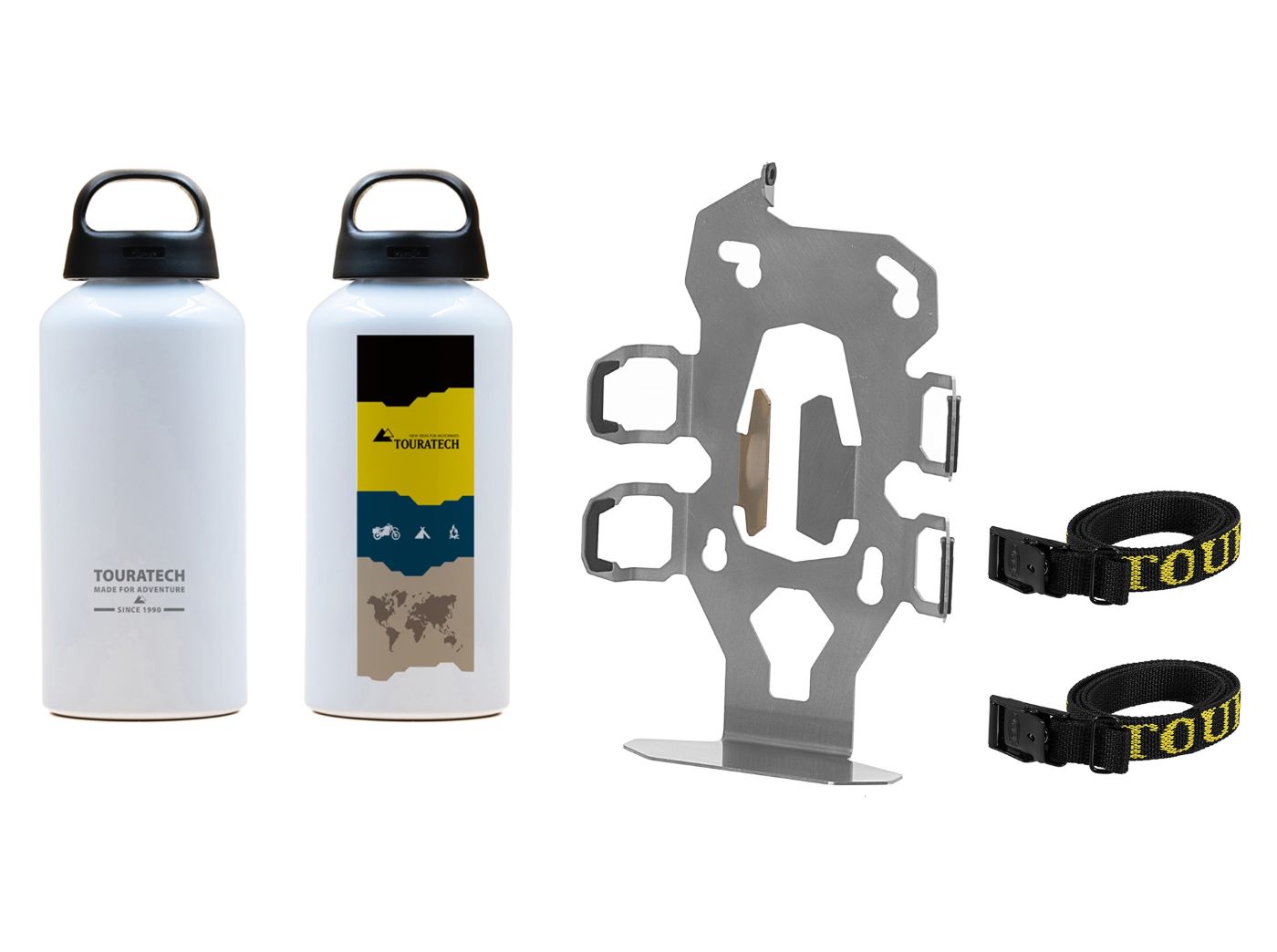 Тримач аксесуарів ZEGA Pro2 "подвійний тримач для пляшок" з 2-ма алюмінієвими пляшками Touratech об'ємом 0,6 літра.