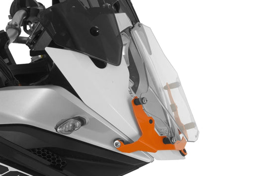 Захисне скло для фари Makrolon з швидкознімними кріпленнями, помаранчевий кронштейн, для KTM 1050 Adventure/ 1090 Adventure/ 1190 Adventure/ 1190 Adventure R/ 1290 Super Adventure *ЛИШЕ ДЛЯ ПОЗАШЛЯХОВОГО ВИКОРИСТАННЯ*