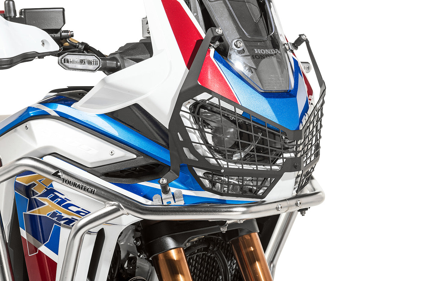 Захисна накладка на фару чорна з швидкознімним кріпленням для Honda CRF1100L Adventure Sports (-2023) "ЛИШЕ ДЛЯ ПОЗАШЛЯХОВОГО ВИКОРИСТАННЯ" від Touratech.