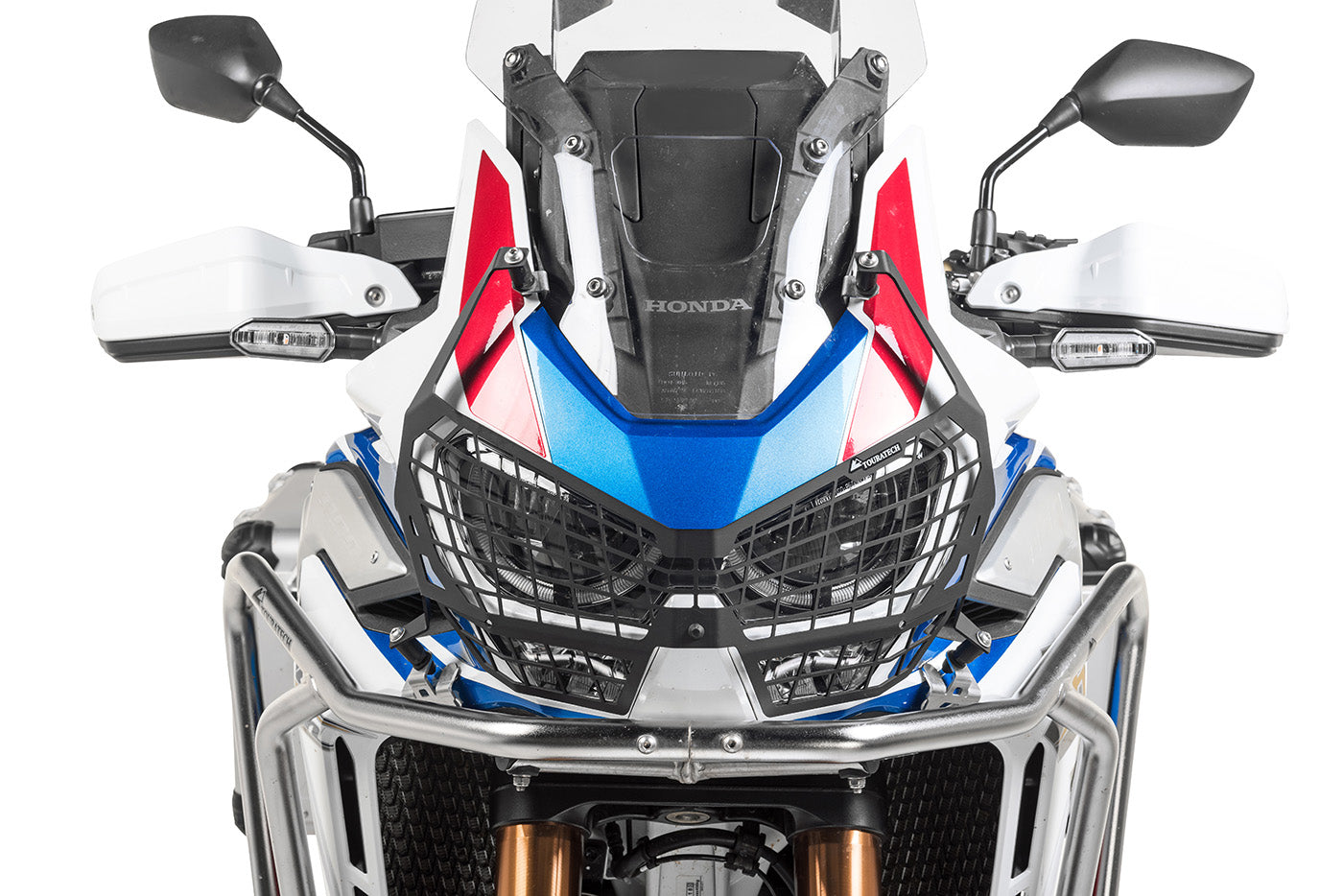 Захисна накладка на фару чорна з швидкознімним кріпленням для Honda CRF1100L Adventure Sports (-2023) "ЛИШЕ ДЛЯ ПОЗАШЛЯХОВОГО ВИКОРИСТАННЯ" від Touratech.