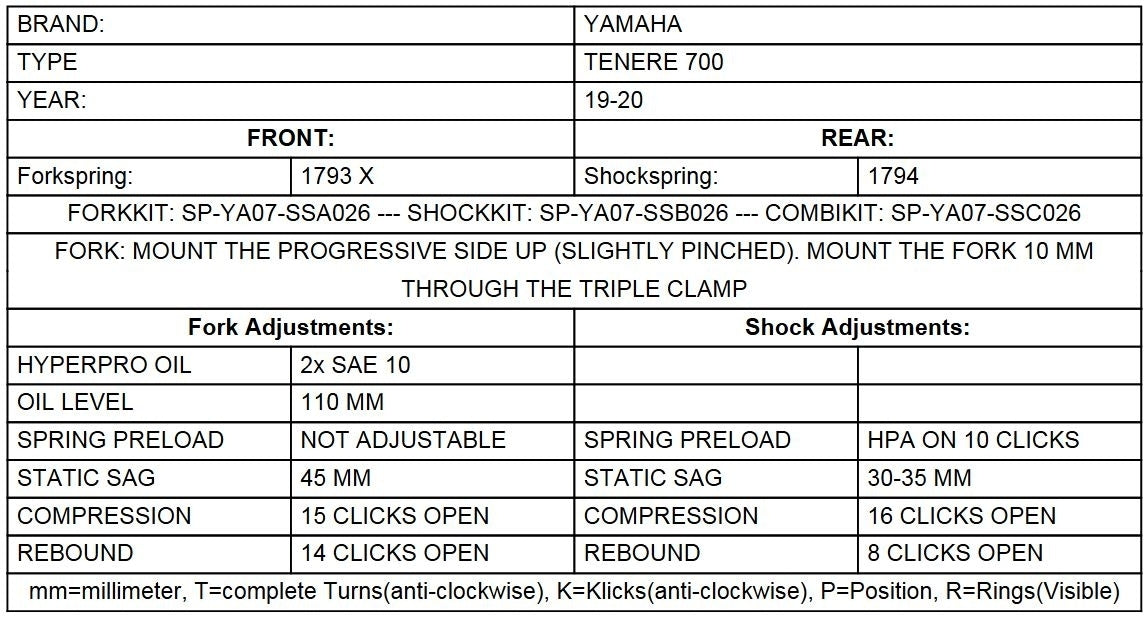 Підвіска Touratech WTE Extreme-SET з пружинами вилки для Yamaha Tenere 700 з 2019 року