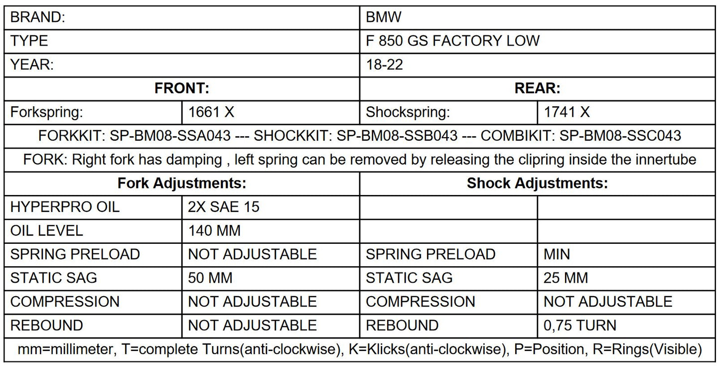 Пружини прогресивної заміни Touratech Suspension для BMW F 850 GS Factory Lowered 2018 - 2020