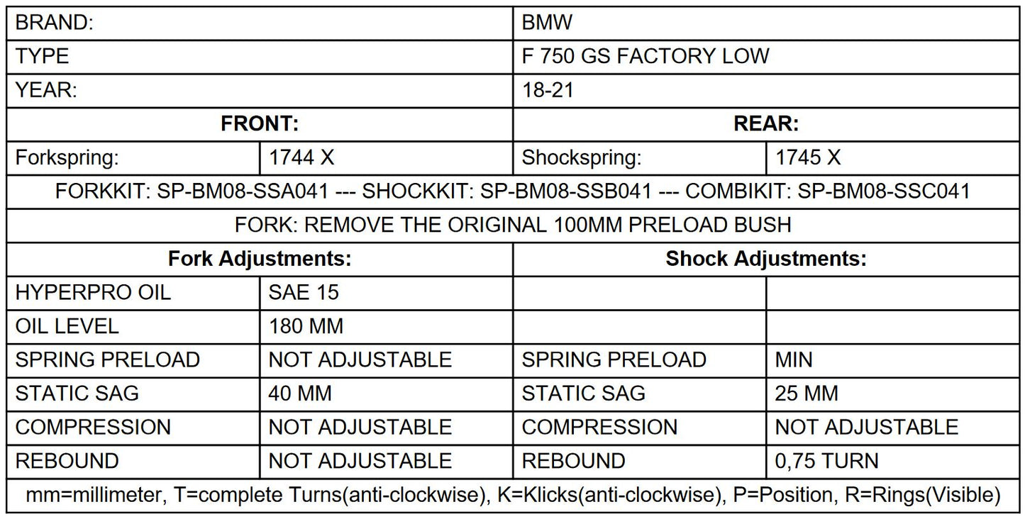 Пружини прогресивної заміни Touratech Suspension для BMW F 750 GS Factory Lowered 2018 - 2023
