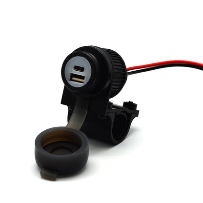 Розетка Duo USB A + C для мотоцикла 12-24 В з функцією швидкої зарядки для керма діаметром 21-25 мм від Touratech.
