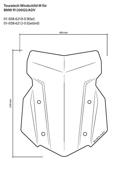 Вітрове скло Touratech, M, прозоре, для BMW R1250GS/ R1250GS Adventure/ R1200GS (LC)/ R1200GS Adventure (LC)
