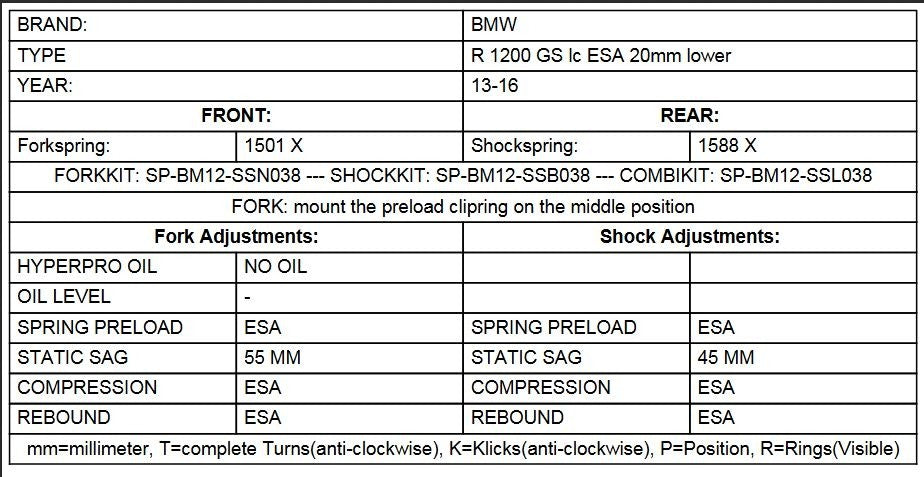 Пружини Touratech для зниження висоти -20 мм, для BMW R1200GS(LC) 2013-2016 "Оригінальні амортизатори з BMW Dynamic ESA"