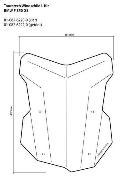 Вітрове скло Touratech, L, прозоре, для BMW F900GS Adventure, F850GS/Adventure, F800GS (2024-)