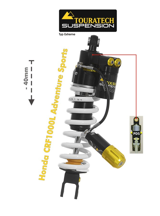 Амортизатор Touratech Suspension для зниження висоти (-40 мм) для Honda CRF1000L Adventure Sports з 2018 року, тип Extreme.