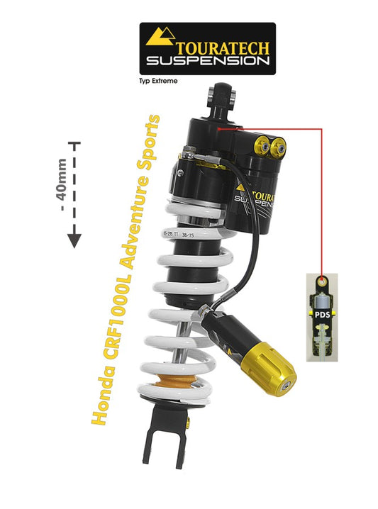 Амортизатор Touratech Suspension для зниження висоти (-40 мм) для Honda CRF1000L Adventure Sports з 2018 року, тип Extreme.