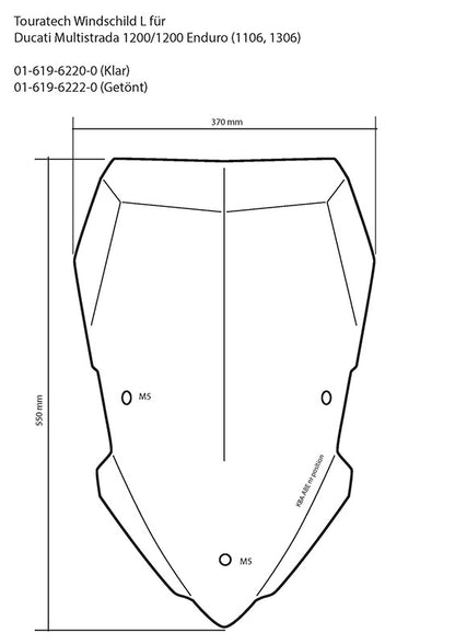 Вітрове скло Touratech, L, тоноване, для Ducati Multistrada 1200 з 2015 року, 950