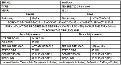 Комплект для зниження підвіски Touratech Suspension WTE Extreme-SET -35 мм для Yamaha 700 Tenere з 2019 року.