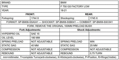 Пружини прогресивної заміни Touratech Suspension для BMW F 750 GS Factory Lowered 2018 - 2023
